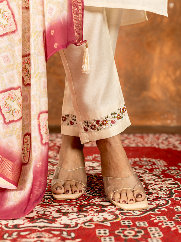 Off White Embroidered With Hand Work Suit Set