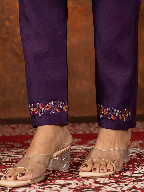 Wine Embroidered With Hand Work Suit Set