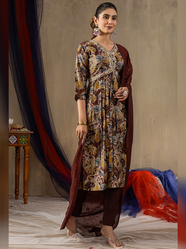 Maroon Alia Cut Embroidered With Hand Work Suit Set