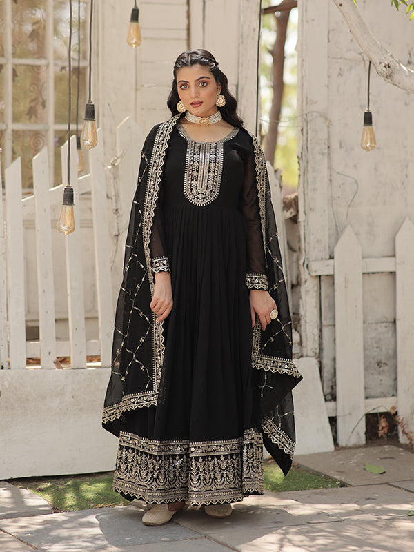 Black Faux Blooming Rich Sequins Embroidered Gown With Dupatta